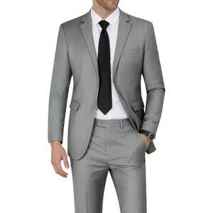 Men's Light Grey Single Breasted Peak Lapel 2 Piece Two Button Blazer Wedding